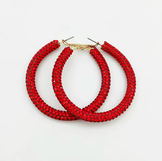 Solid Color Rhinestone Hoop Earrings