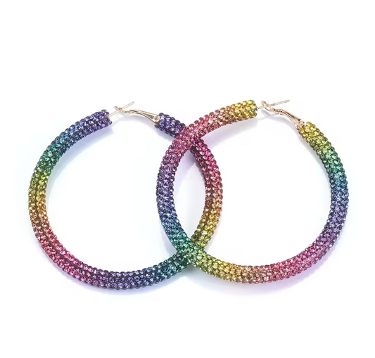 Mult-Colored Rhinestone Hoop Earrings
