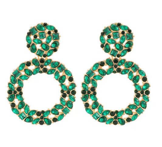 Round Crystal/Rhinestone Hollow Drop Earrings